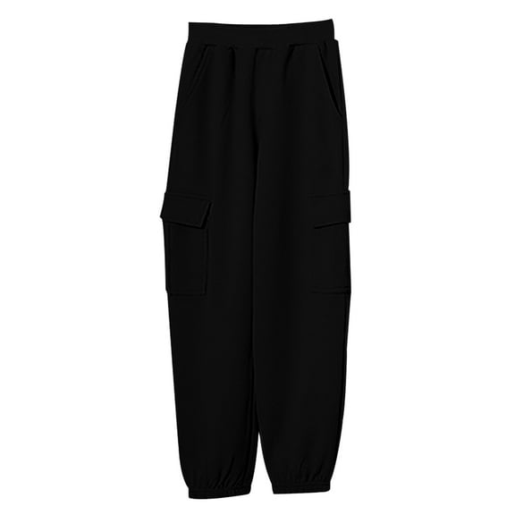 Otqutp 4-12 Years Toddler Elastic Trousers 9 Color Pants with Bag Boys Casual Pants Stretch School Big Boys Solid Color Overalls Girls Pants with Pocket (Black-1,4-5 Years)