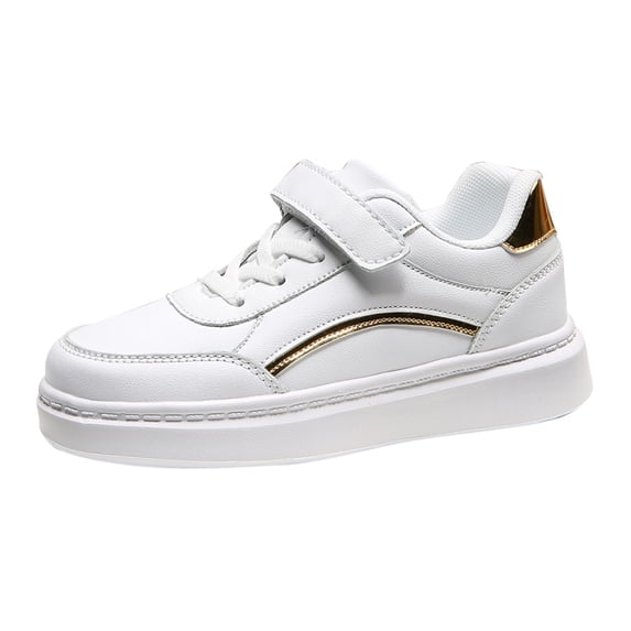 Otqutp 4-13 Years Boys and Girls Spring Summer Autumn and Winter Leather Leather Adjustable Shoelaces for Medium and Large Children's Casual Sports Shoes(White,9-9.5 Years)