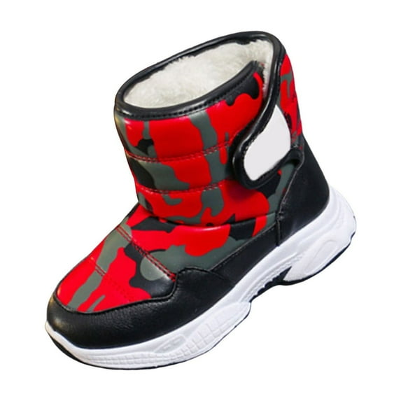 Otqutp 4-13 Years Girls and Boys Warm Boots Children's Casual Shoes Soft Sole Breathable Sports Short Boots Winter Snow Boots Anti-Slip Outdoor Shoes for School(Red,4-4.5 Years)