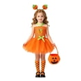 thumbnail image 1 of Otqutp 4 Piece Girls Pumpkin Set Suspender Tulle Dress with Headband Striped Socks Candy Bag Toddler Cute Halloween Clothes, 1 of 7