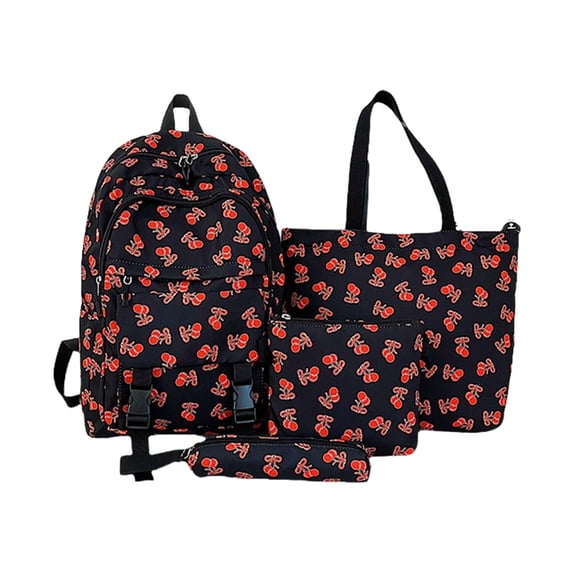 Otqutp 4-Piece Student Backpack Combo Cherry Bow Backpack Large Capacity Bookbag Traveling Hiking Bag