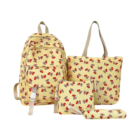 Otqutp 4-Piece Student Backpack Combo Cherry Bow Backpack Large Capacity Bookbag Traveling Hiking Bag