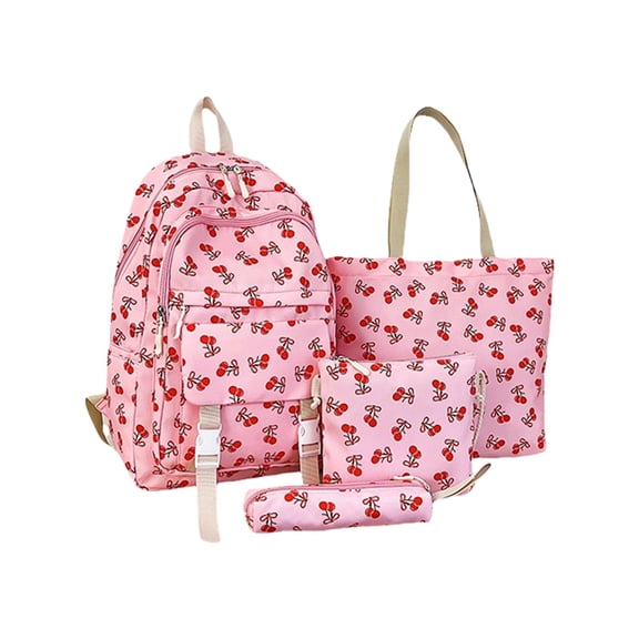 Otqutp 4-Piece Student Backpack Combo Cherry Bow Backpack Large Capacity Bookbag Traveling Hiking Bag