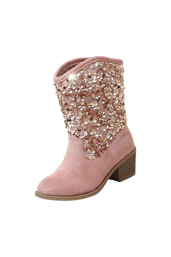 5-11 Years Sparkly Girls Cowboy Boots Dress Boot Pointed Toes Low Heel Mid Calf Zipper Birthday Toddler To Big Kid Party Birthday Toddler Boots(Red,6-7 Years)