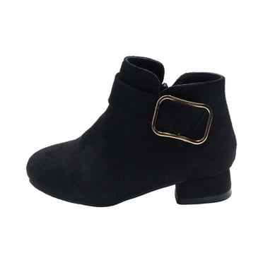 Otqutp 5-12 Years Girls Shoes Fashion Solid Color Short Boots Non Slip Breathable Boots Fashion Durable Outdoor Princess Ankle Boots with Side Zipper(Black,7-8 Years)