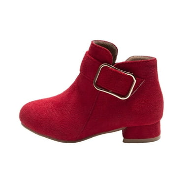 Otqutp 5-12 Years Girls Shoes Fashion Solid Color Short Boots Non Slip Breathable Boots Fashion Durable Outdoor Princess Ankle Boots with Side Zipper(Red,8-9 Years)