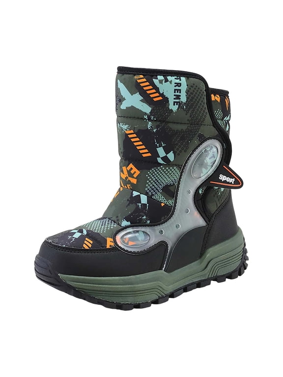 6-12 Years Girls Boys Snow Boots Outdoor Warm Comfortable Non Slip Mid Calf Padded Small Big Kids Winter Shoes Cold Weather Hiking Winter Boots(AG,9-9.5 Years)