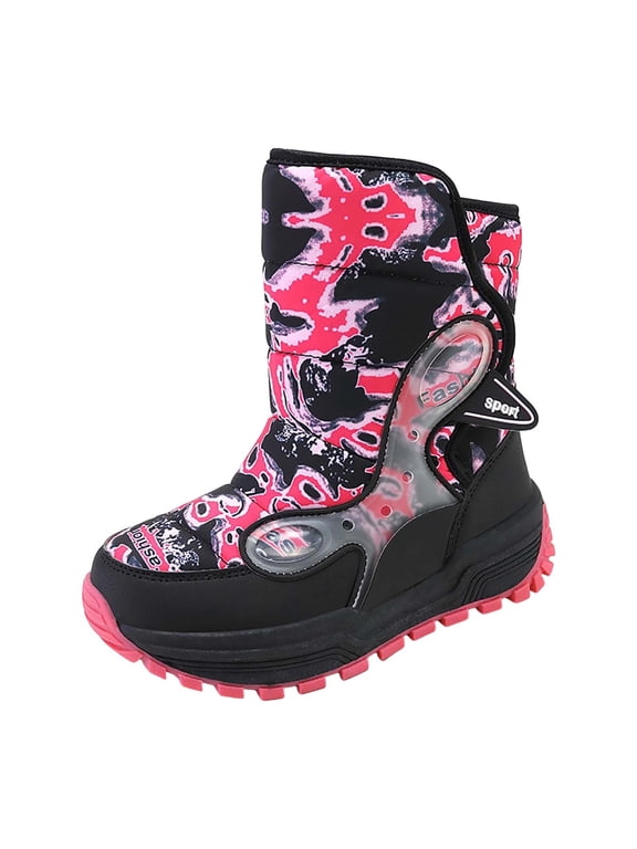 6-12 Years Girls Boys Snow Boots Outdoor Warm Comfortable Non Slip Mid Calf Padded Small Big Kids Winter Shoes Cold Weather Hiking Winter Boots(Hot Pink,9-9.5 Years)