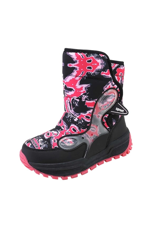 6-12 Years Girls Boys Snow Boots Outdoor Warm Comfortable Non Slip Mid Calf Padded Small Big Kids Winter Shoes Cold Weather Hiking Winter Boots(Hot Pink,9-9.5 Years)