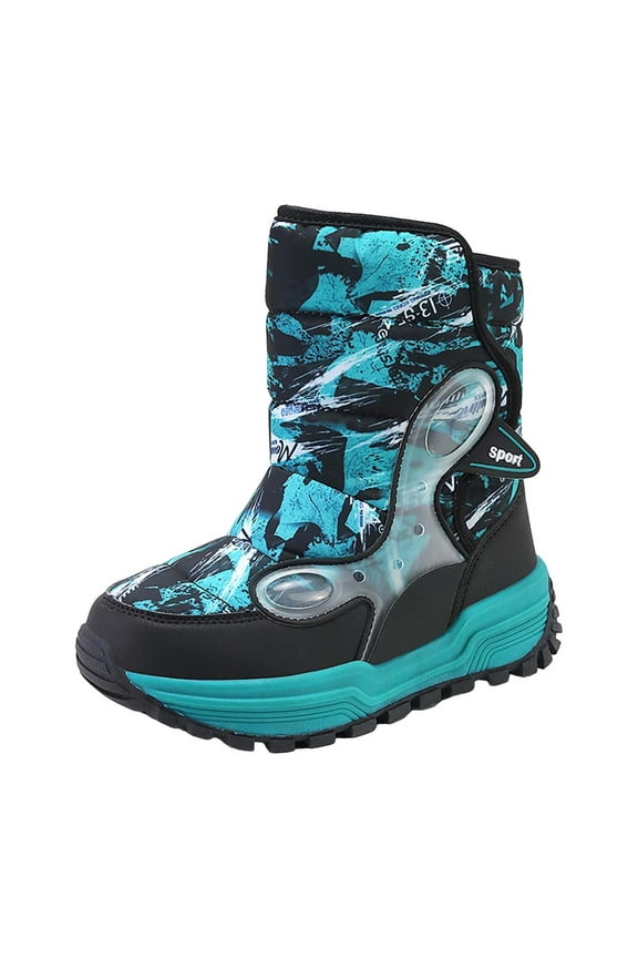 6-12 Years Girls Boys Snow Boots Outdoor Warm Comfortable Non Slip Mid Calf Padded Small Big Kids Winter Shoes Cold Weather Hiking Winter Boots(Blue,7.8 Years)