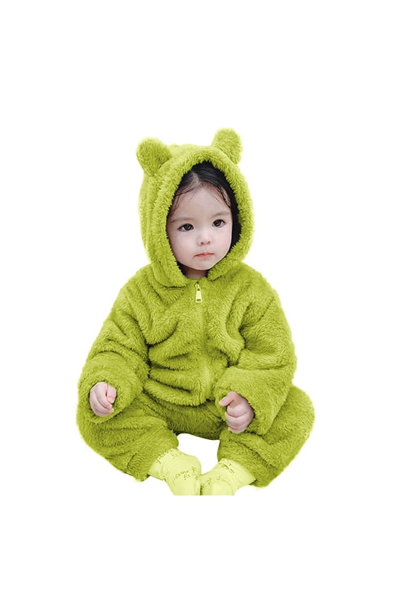 6M-4 Years Baby Boys Girls Long Sleeve Jumpsuit Romper for Babys Clothes Solid Colours Outfit Fall Winter Warm Clothes(Green,12-18 Months)