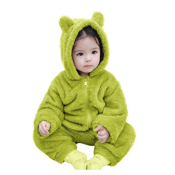 Otqutp 6M-4 Years Baby Boys Girls Long Sleeve Jumpsuit Romper for Babys Clothes Solid Colours Outfit Fall Winter Warm Clothes(Green,6-12 Months)