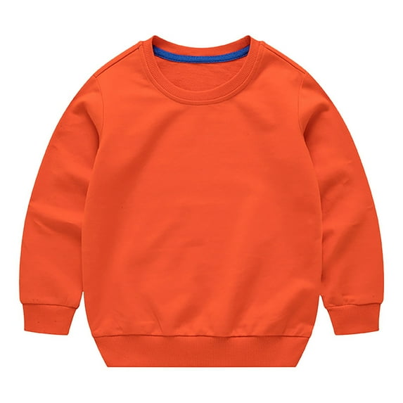 Otqutp 6M-7 Years Kids Boys Girls Crewneck Sweatshirts Cotton Pullover T-Shirts Toddler Solid Color Fleeced Lined Long Sleeve Tops(Orange,18-24 Months)