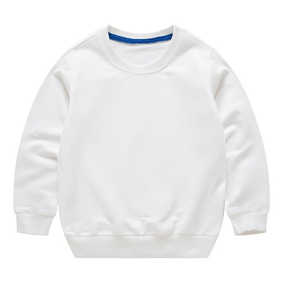 Otqutp 6M-7 Years Kids Boys Girls Crewneck Sweatshirts Cotton Pullover T-Shirts Toddler Solid Color Fleeced Lined Long Sleeve Tops(White,6-7 Years)