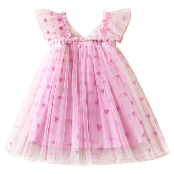 Otqutp 6M to 4 Years Sister Matching Clothes Baby Girls Valentines Day Romper Dress Heart Print Puff Sleeve Tulle Dress Birthday Outfits