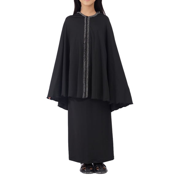 Otqutp Abayas Dress for Girls Muslim Long Sleeve Batwing Hooded Tops Pants 2 pcs 𝗗ubai 𝗜slamic Muslim Matching Clothing Sets