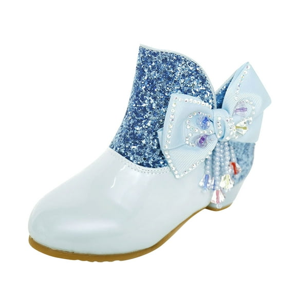 Otqutp Autumn Boots for Toddler Girls Boots Autumn and Winter Bowknot Cute Children's Boots Women's New Side Zipper Children Princess Boots(Blue,7-8 Years)