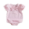 thumbnail image 1 of Otqutp B𝐚by Girl Plaid Ruffle Romper Bubble Short Sleeve Bow Bodysuit New Born Smocked Outfit Summer Lightweight Clothes, 1 of 3