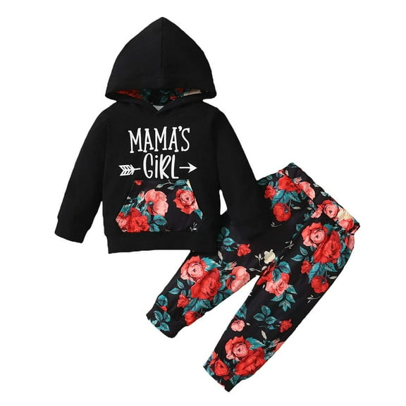 Otqutp Baby Birthday Outfits Set Toddler Girl Hoodie Long Sleeve Monogram Print Top Floral Pant Suit for 0 To 4 Years Elastic Pants 2PCS Fall Winter Clothes
