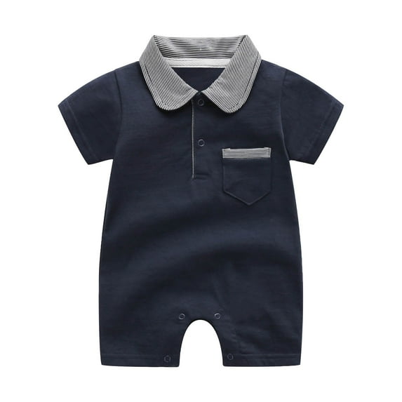 Otqutp Baby Boys Bow Short Sleeve Outdoor Bodysuit Banquet Wedding Jumpsuit Clothes Toddler Solid Short Sleeve Overalls Summer Clothes(C-Navy,9-12 Months)