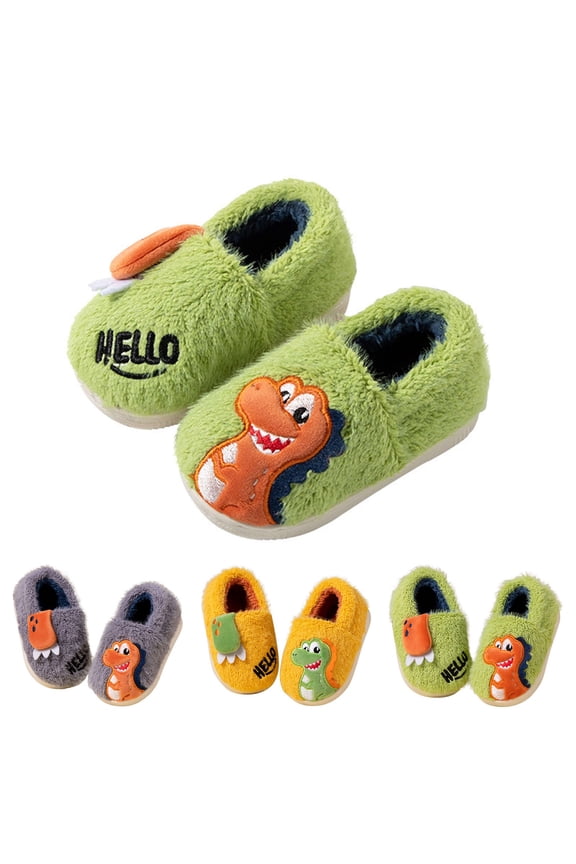 Baby Boys Dinosaur Plush House Slippers Cute Animal Cozy Soft Indoor Slippers Toddler Fuzzy Full Wrapped Slides