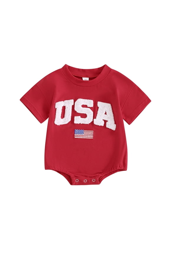 Baby Boys Girls 4th of July Romper USA American Flag Print Short Sleeve Jumpsuit Summer Casual Fashion Patriotic Onesie