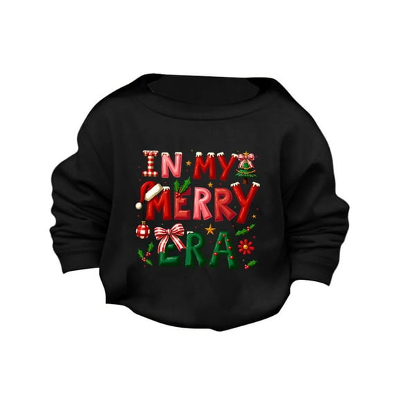 Otqutp Baby Boys Girls Christmas Lettter Print Sweater Long Sleeve Pullover Warm Knitted Sweatshirt Fall Winter Clothes 1-14 Years(Black,11-12 Years)