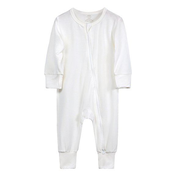Otqutp Baby Boys Girls Cotton Rompers Footless Pajamas Front Zipper Long Sleeve Sleeper Jumpsuit Cotton Pajamas Sleep and Play(White-b,0-3 Months)