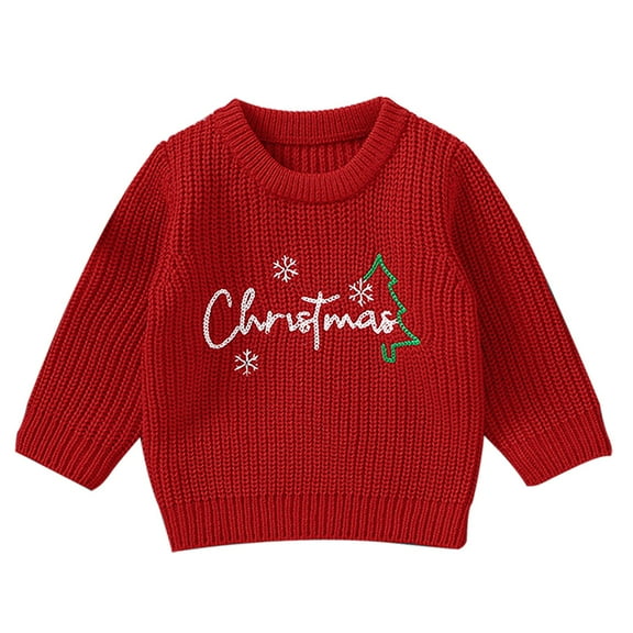 Otqutp Baby Boys and Girls Fall and Winter Christmas Merry Christmas Letter Sweater Embroidery Pullover Sweater Soft Warm Shirt for 0-3 Years(Red,12-18 Months)