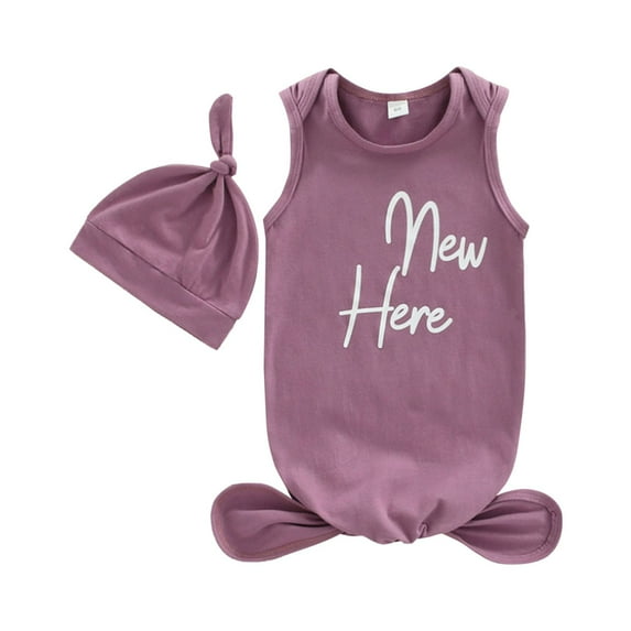 Otqutp Baby Boys Girls Hat Set Soft Comfortable Sleeper Baby Sleep Gown with Mittens Home Outfit Breathable Crewneck Bodysuit Outfit (Purple-b,0-3 Months)
