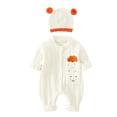 thumbnail image 1 of Otqutp Baby Boys Girls Knitted Romper Cotton Long Sleeve Sweater Clothes 0-18 Months Baby Jumpsuit Bear Ear Hat Knitted Xmas Romper Set(White,12-18 Months), 1 of 4