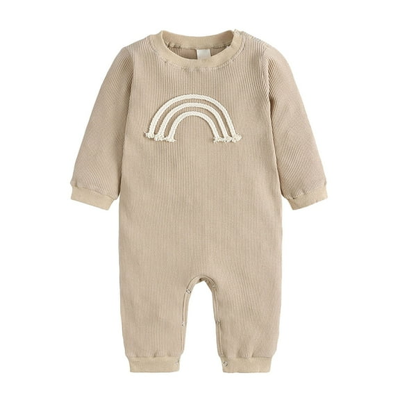 Otqutp Baby Boys and Girls Long Sleeve Jumpsuit Autumn/Winter Baby's Khaki Clothes Birthday Photo Solid Jumpsuits Bodysuit Cute Outfits(a-Khaki,3-6 Months)