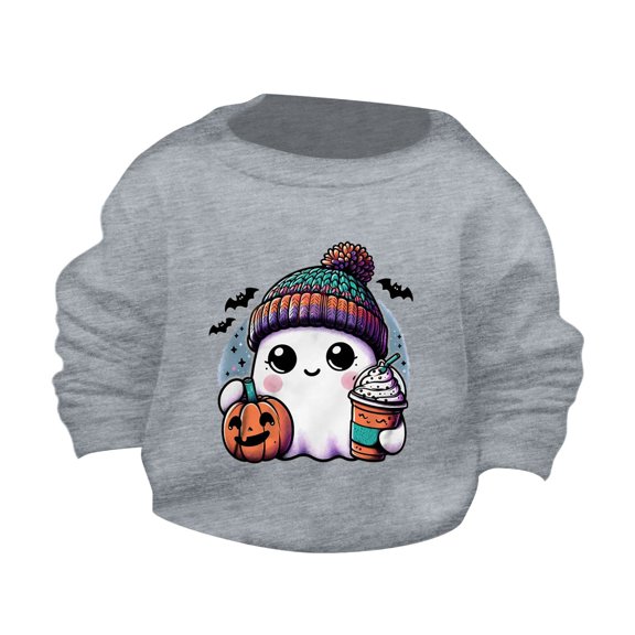Otqutp Baby Boys Girls Long Sleeve Sweatshirt Children's Halloween Cute Little Bats and Pumpkin Printed Round Neck Sweater Autumn Hoodie Sweatshirt (Grey,13-14 Years)