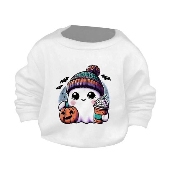 Otqutp Baby Boys Girls Long Sleeve Sweatshirt Children's Halloween Cute Little Bats and Pumpkin Printed Round Neck Sweater Autumn Hoodie Sweatshirt (White,9-10 Years)