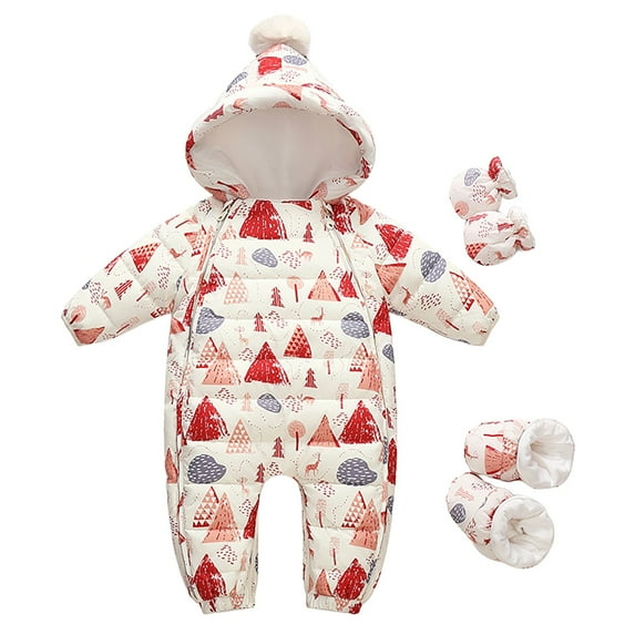 Otqutp Baby Boys Girls Snowsuit Toddler Winter Unisex Long Sleeve Jumpsuit Children Hooded Double Zipper Romper Girls Boys Warm Outwear(RD1,18-24 Months)