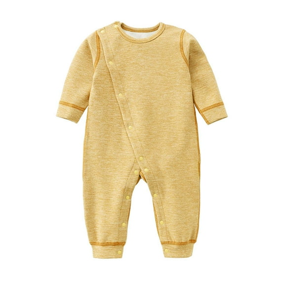 Otqutp Baby Boys Girls Spring Autumn and Winter Pajamas Long Sleeved Front Zip Double Zipper Wrapped Hands and Feet Nightgown Homewear (2-Yellow,18-24 Months)