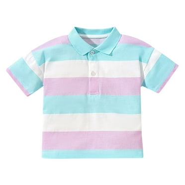Otqutp Baby Boys Party Tops Children's Summer New Three Color Striped Lapel Short Sleeved Fashion Button T Shirt for 1 to 7 Years