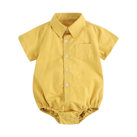 Otqutp Baby Boys Shirt Short Sleeve Bodysuit Solid Button-down Polo Onesie Newborn Infant Summer Casual Triangle Crawling Suit