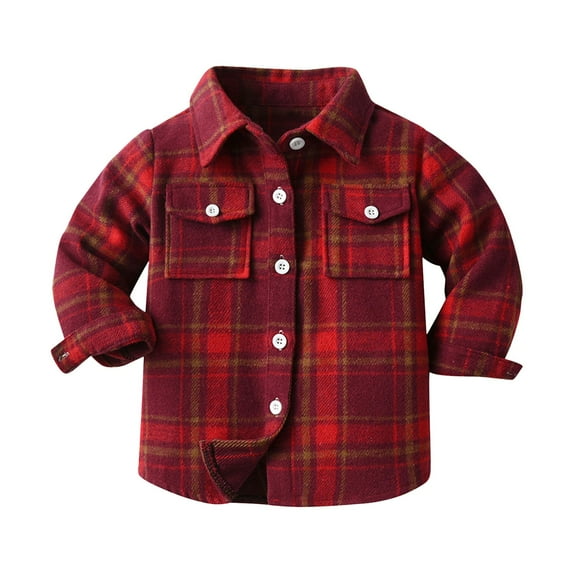 Otqutp Baby Boys' and Toddler Long Sleeve Plaid Flannel Button Up Shirt for Boys Kids Jacket Shirt Spring Fall Girls Fashion Front Pocket Tops(C-a,3-6 Months)