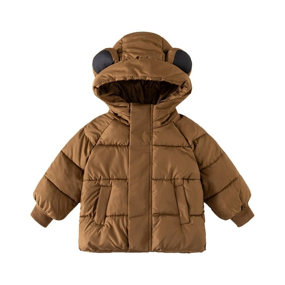 Otqutp Baby Boys' Water Lined Puffer Jacket Winter Coat for Winter Coats with Hooded Light Puffer Coat Warm Padded Jacket for Kids(Coffee,12-18 Months)