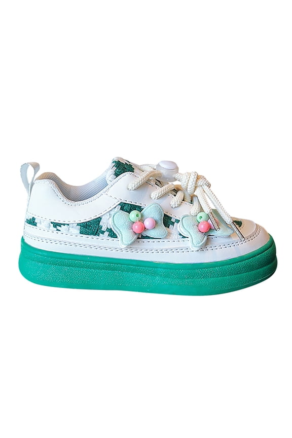 Baby Breathable Footwear Girls Sneakers Bow Flower Decoration Soft Bottom Board Shoes with Lace Up Buckle for Toddler Little/big Kids