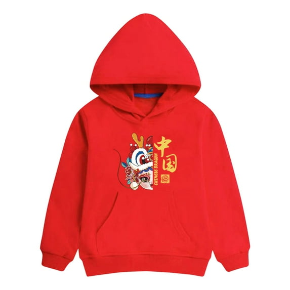 Otqutp Baby Casual Blouse Children's Spring Festival Hoodie New Year Wear Red Foreign New Year Greetings Clothes Child Tops for 4-11 Years Winter Fall Shirt Casual Pullover Sweatshirt(E,4-5 Years)