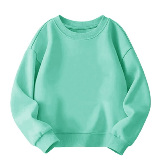 Otqutp Baby Casual Clothes Boys Girls Spring Autumn and Winter Models Thickened Solid Color Round Neck Long Sleeved Tops Drop Shoulder Sweater(Green,7-8 Years)