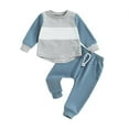 thumbnail image 1 of Otqutp Baby Casual Clothes Set Toddler Boy's Long Sleeved Patchwork Striped Pantsuit for 0 To 5 Years Elastic Pants 2PCS Fall Winter Clothes, 1 of 2
