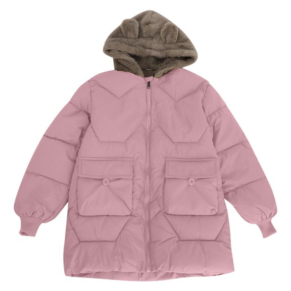 Otqutp Baby Casual Snowsuit Little/big Kids Girls' Closure Long Sleeve Fashion Bear Ears Hooded Zipper Jacket with Big Pockets Fall Winter Clothes Coat(Pink,9-10 Years)