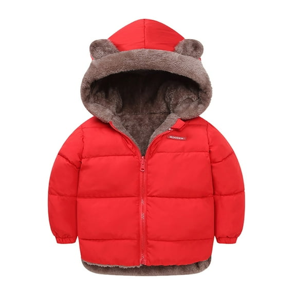 Otqutp Baby Casual Snowsuit Toddler Boys Girls Winter Long Sleeve Coat Bear Ears Hooded Two Wear Thicken Windproof Zipper Warm Outwear(Red,12-18 Months)