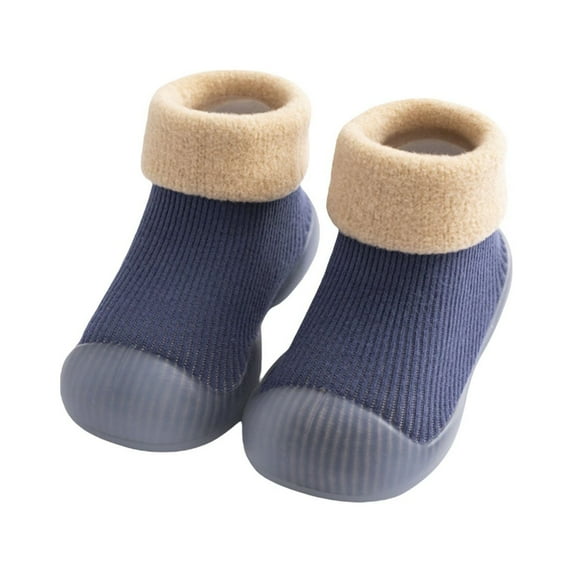 Otqutp Baby Casual&nbsp;Shoes Toddler Baby Shoes Socks Solid Color Patchwork Knitted Plush Baby Socks Shoes For 0 To 3 Years Slip On Shoes