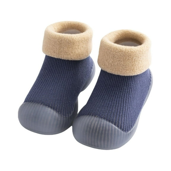 Otqutp Baby Casual Shoes Toddler Baby Shoes Socks Solid Color Patchwork Knitted Plush Baby Socks Shoes For 0 To 3 Years Slip On Shoes