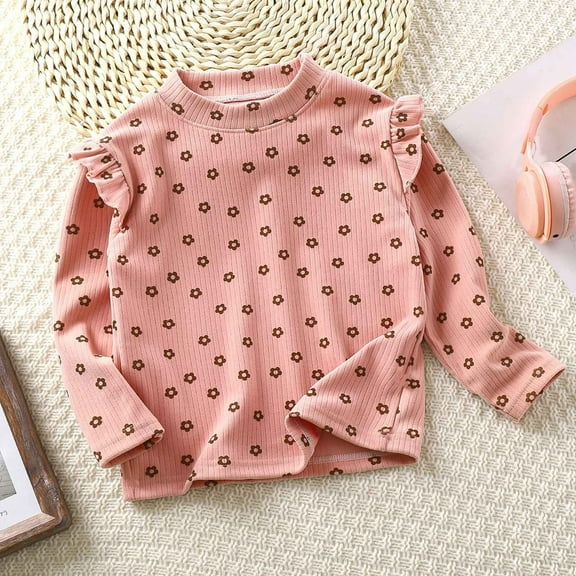 Otqutp Baby Christmas Tops Girls' Autumn and Winter Floral Base Shirt Girls' Flying Sleeve Autumn T Shirt Little Girls All Flying Sleeve Base Shirt(1-PK1,7-8 Years)