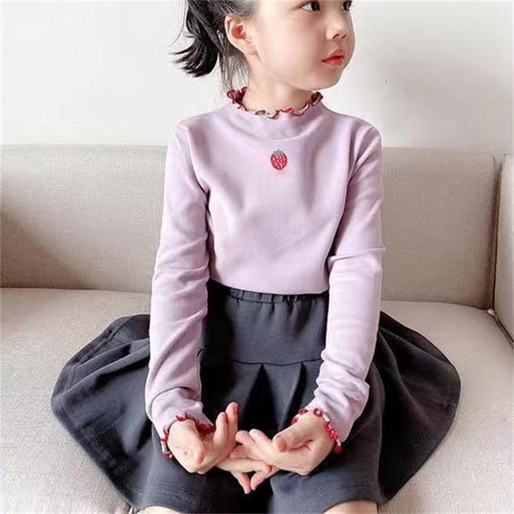 Otqutp Baby Christmas Tops Girls' Autumn and Winter Floral Base Shirt Girls' Flying Sleeve Autumn T Shirt Little Girls All Flying Sleeve Base Shirt(2-Purple,7-8 Years)